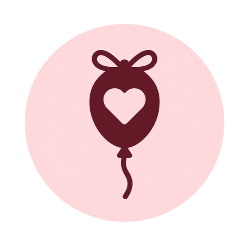 Icon mit rotem Heliumballon und Trauringen – Symbol für Ballondekoration bei Promotion-Events und Hochzeiten in Frankfurt