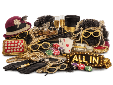 Fotobox Casino Props im 20er Jahre Stil mit Pokerchips und Gatsby Accessoires