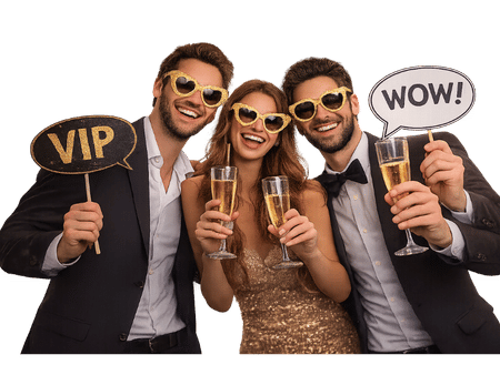 Fotobox VIP Props mit Glamour Accessoires und Champagner für Gala Events