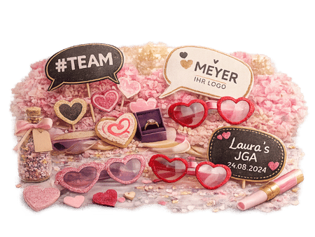 Individuelle Fotobox Props mit personalisierten Schildern für Events und Hochzeiten