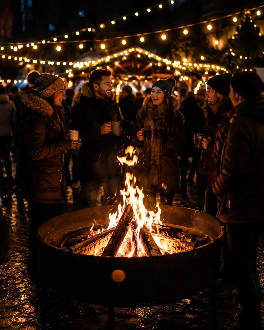 Feuerstelle auf einem mobilen Firmenweihnachtsmarkt