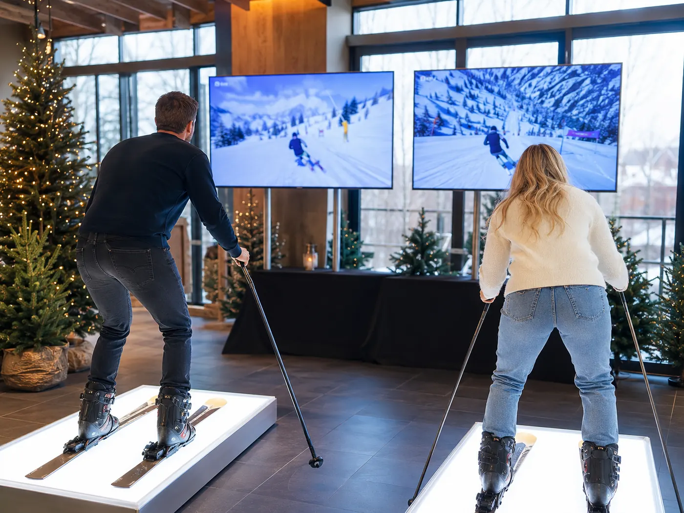 Ski Simulator als winterliches Teambuilding für Firmenweihnachtsmarkt