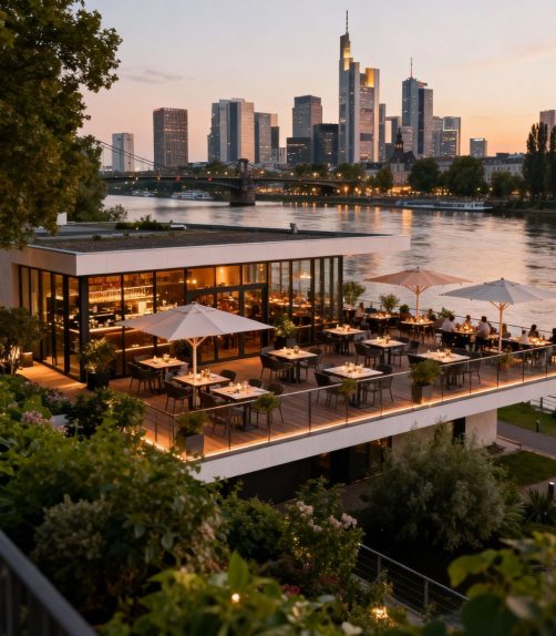 Main Nizza Frankfurt – Restaurant und Eventlocation direkt am Mainufer mit Skylineblick und Weihnachtsdekoration