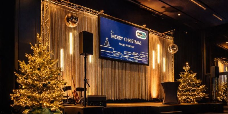 Exklusive Weihnachtsfeier mit Bühne, Lichtdesign und LED-Elementen – Eventagentur Meyer Events